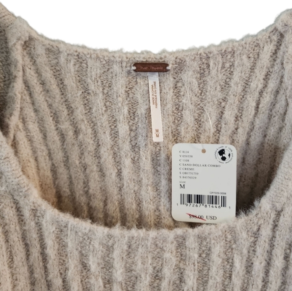 NWT Free People Katie Rib Pullover Sweater Sand Color Size Medium Slight Cropped - Picture 4 of 10